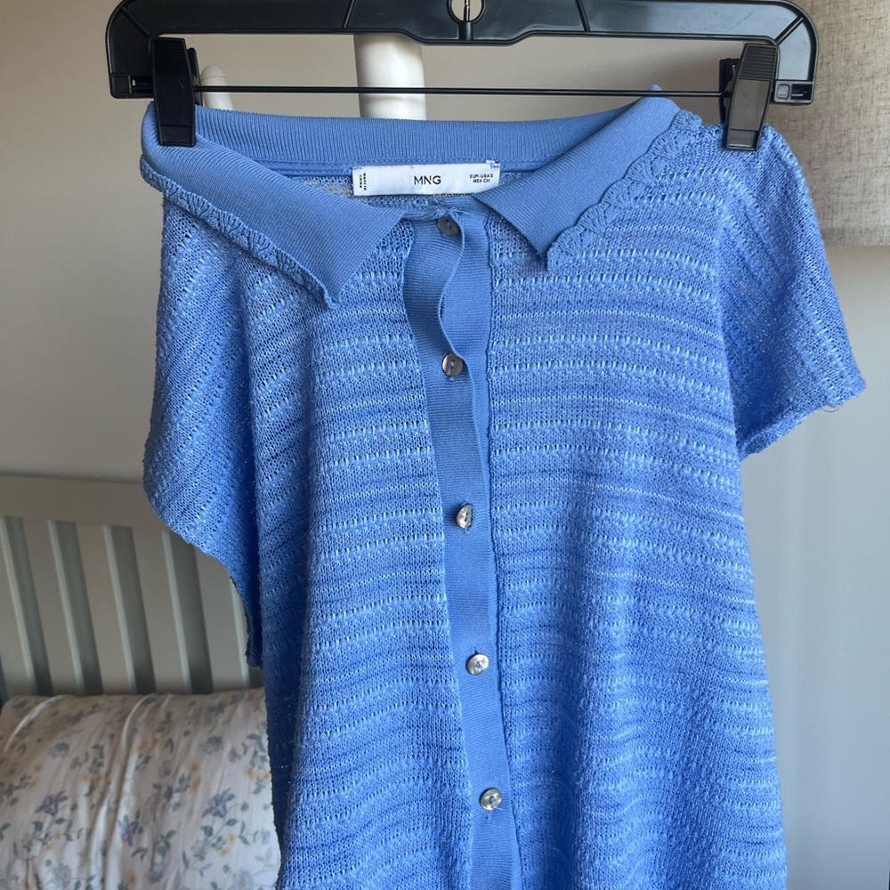 Mango Blue Button-Up Blouse